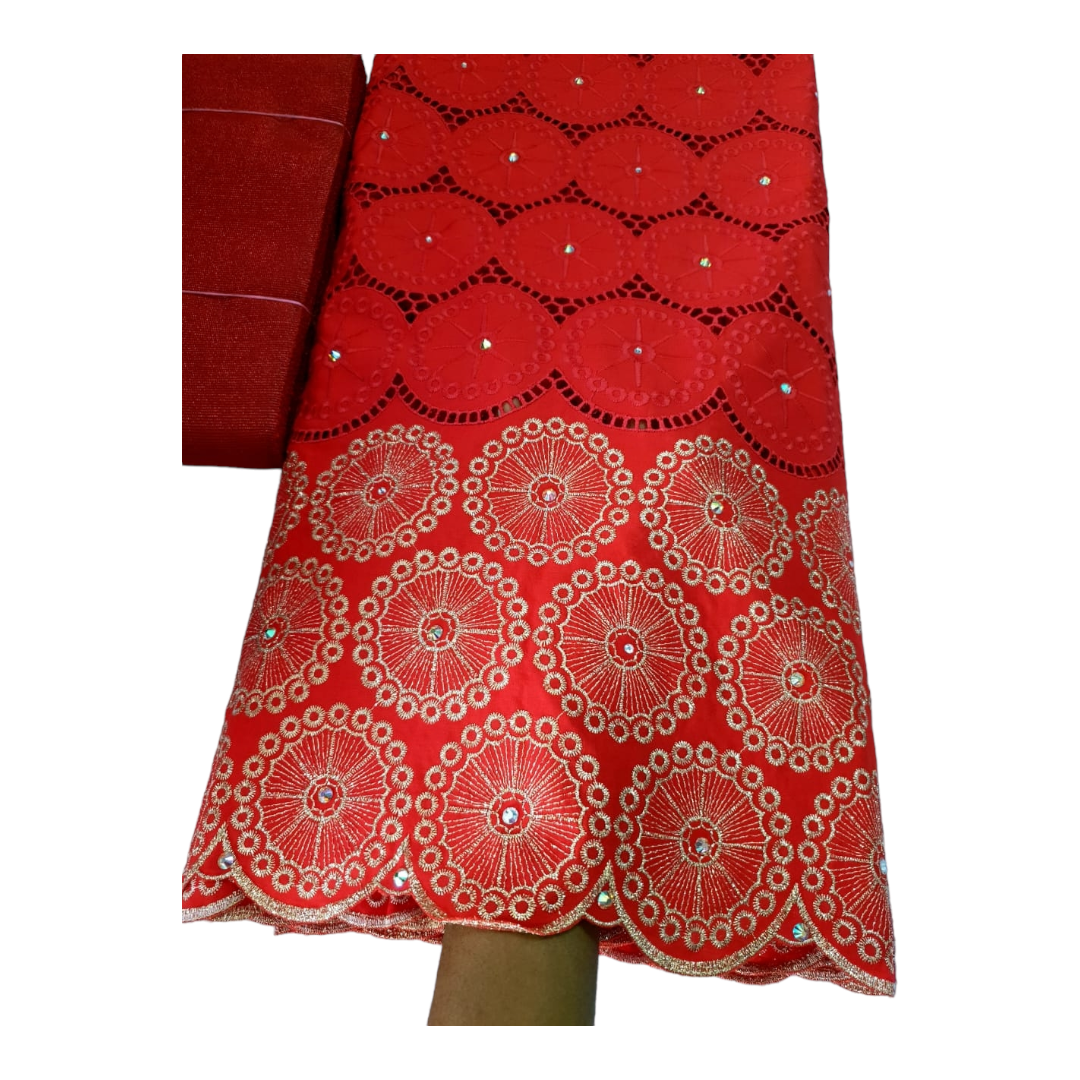 Olivia Red BIG stoned Swiss Cotton Lace SCL10A