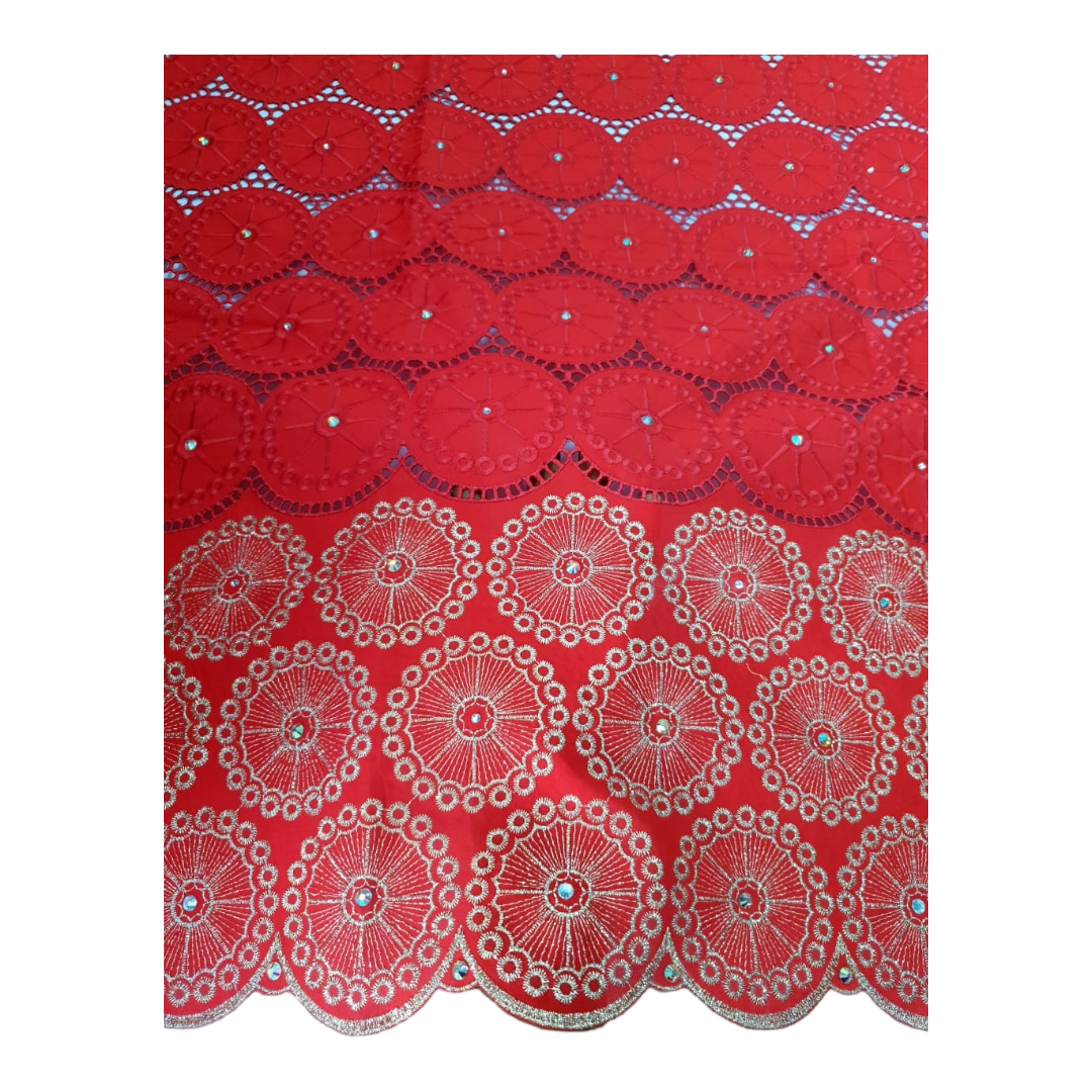 Olivia Red BIG stoned Swiss Cotton Lace SCL10A