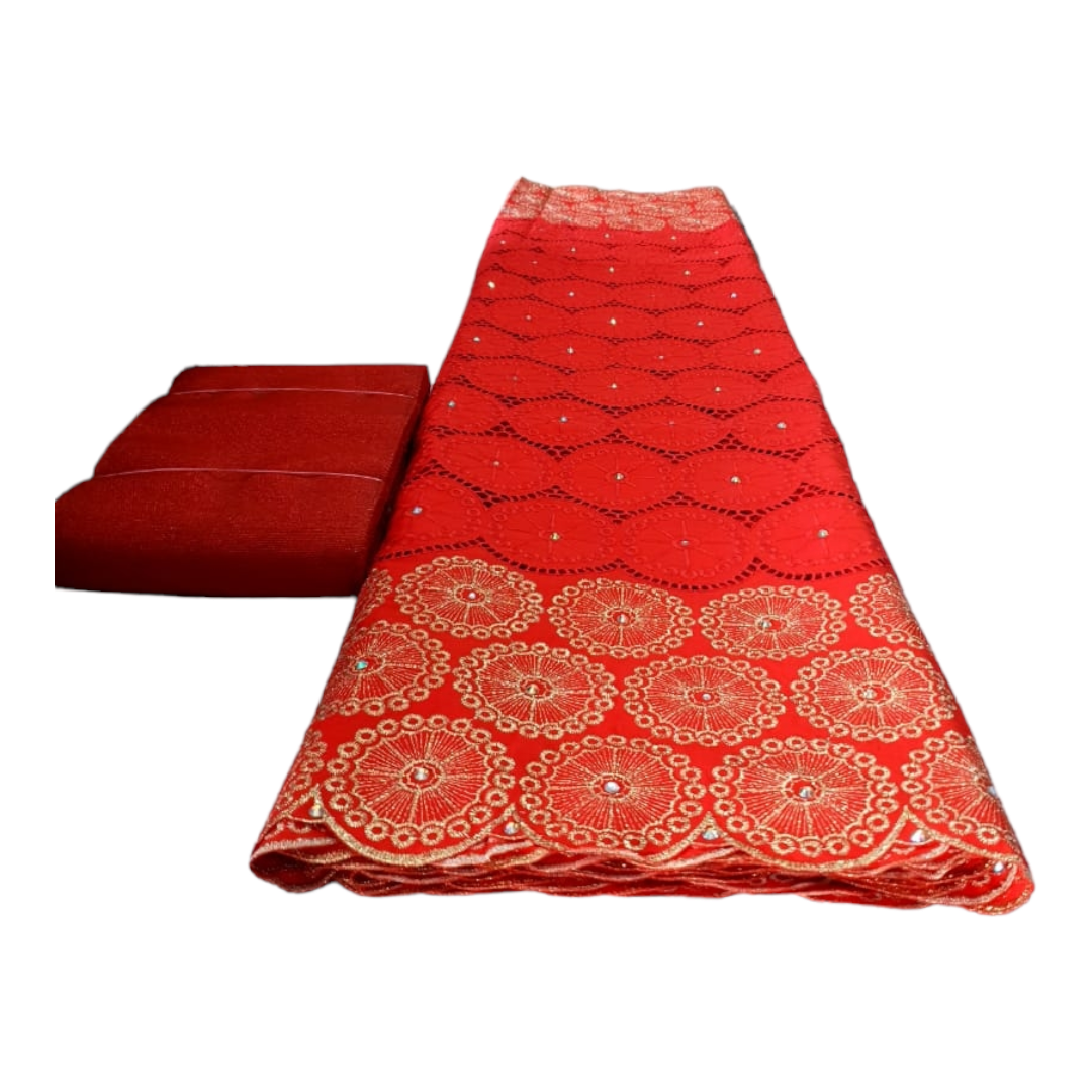 Olivia Red BIG stoned Swiss Cotton Lace SCL10A