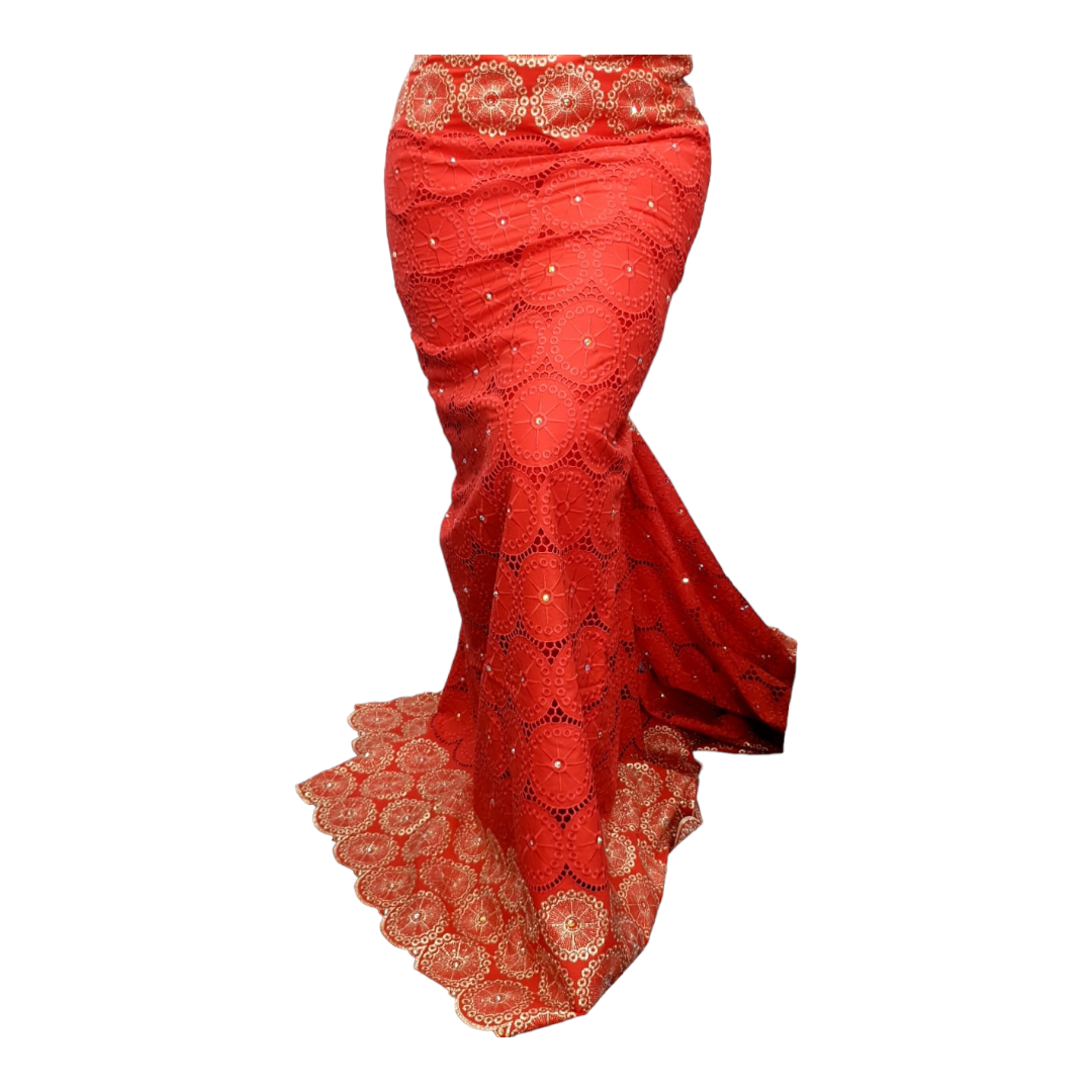 Olivia Red BIG stoned Swiss Cotton Lace SCL10A