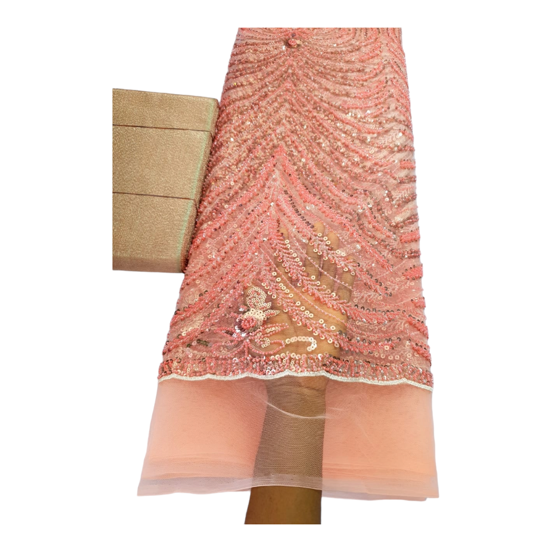 Sienna Peach Beaded Tulle Lace BTL12F