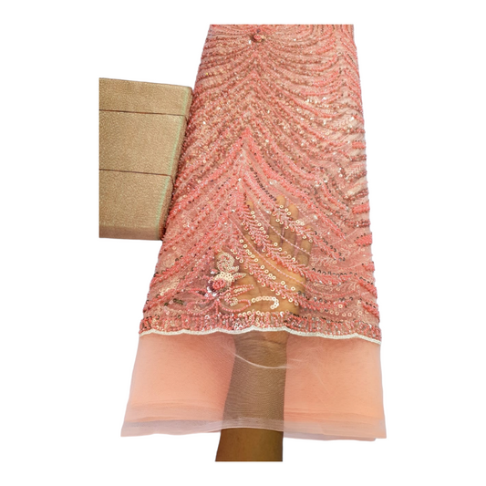 Sienna Peach Beaded Tulle Lace BTL12F