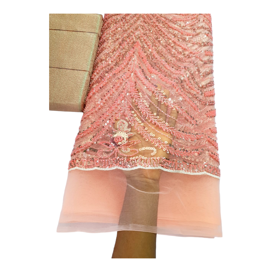 Sienna Peach Beaded Tulle Lace BTL12F