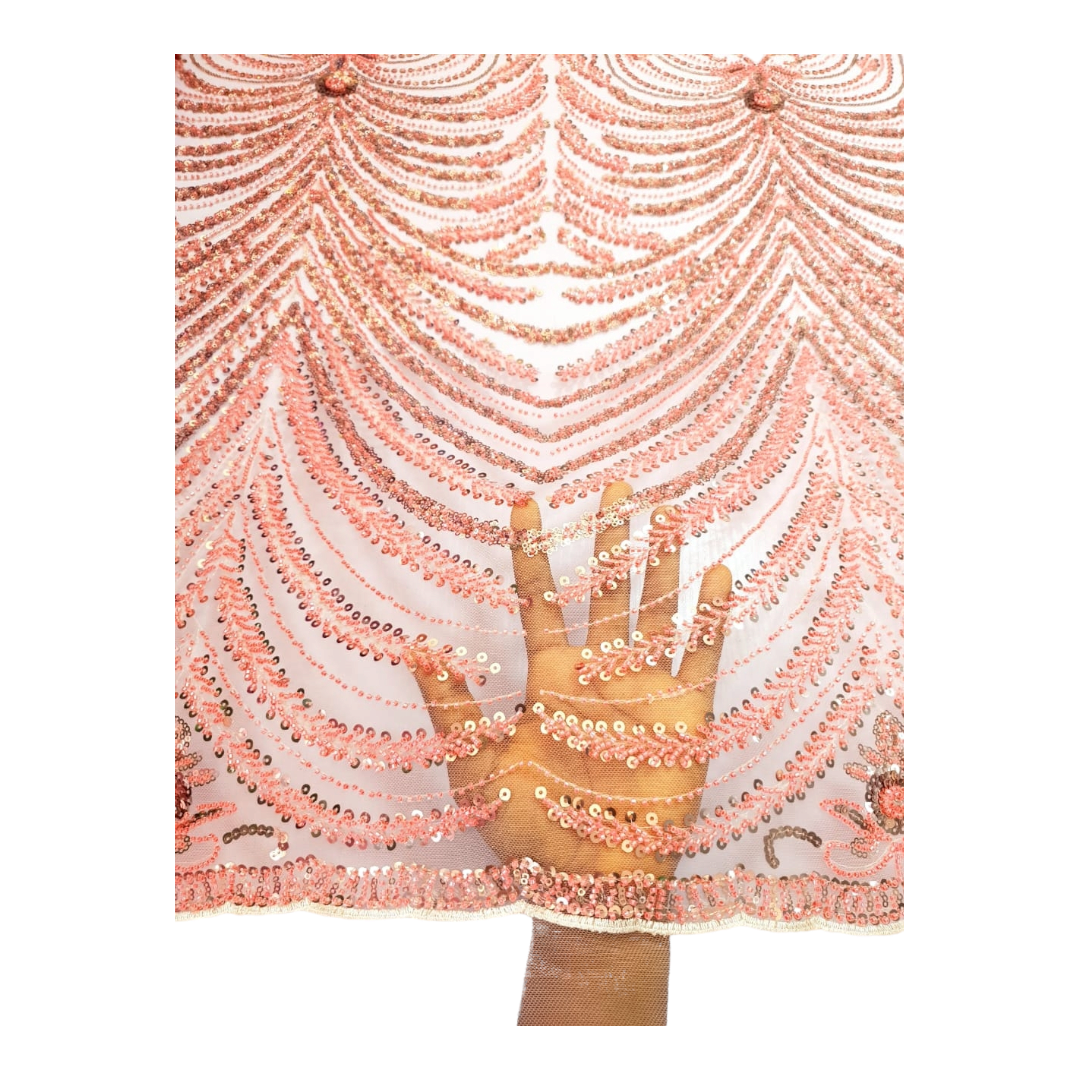 Sienna Peach Beaded Tulle Lace BTL12F