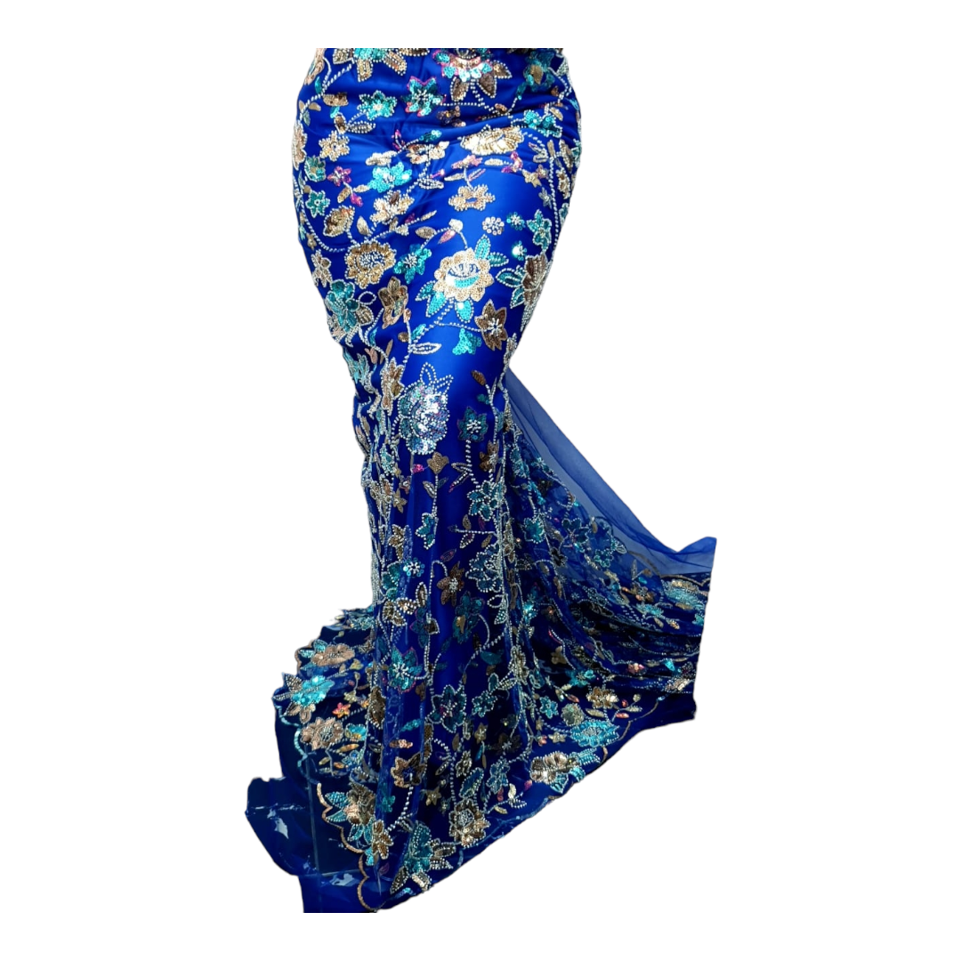 Blossom Royal Blue Beaded Tulle Lace BTL13D