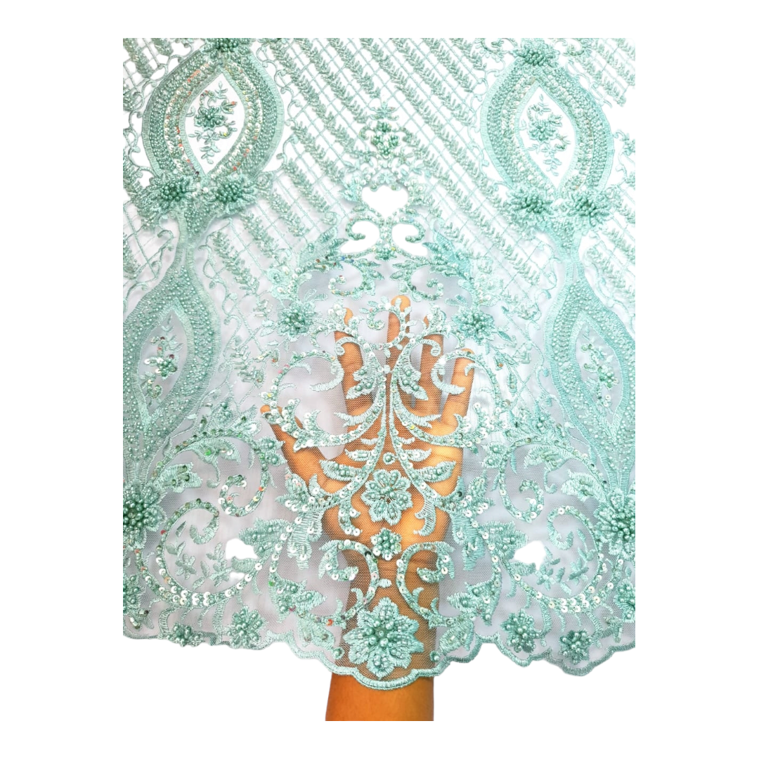 Shikemi Mint Beaded Tulle Lace BTL17B