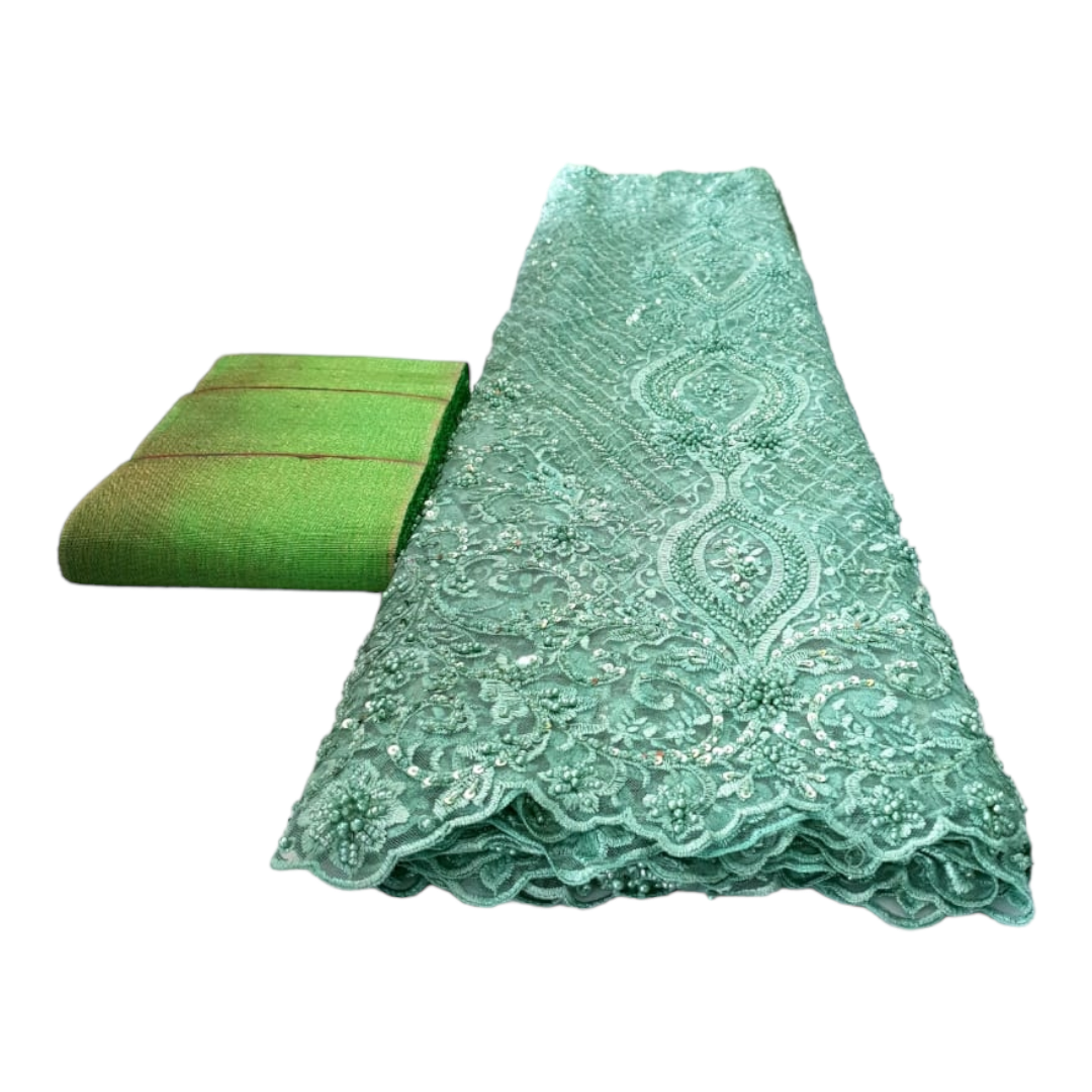 Shikemi Mint Beaded Tulle Lace BTL17B