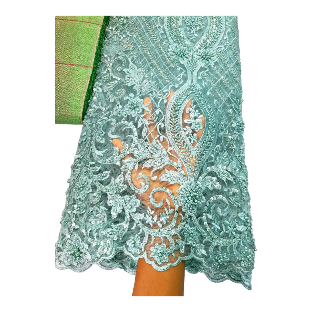 Shikemi Mint Beaded Tulle Lace BTL17B