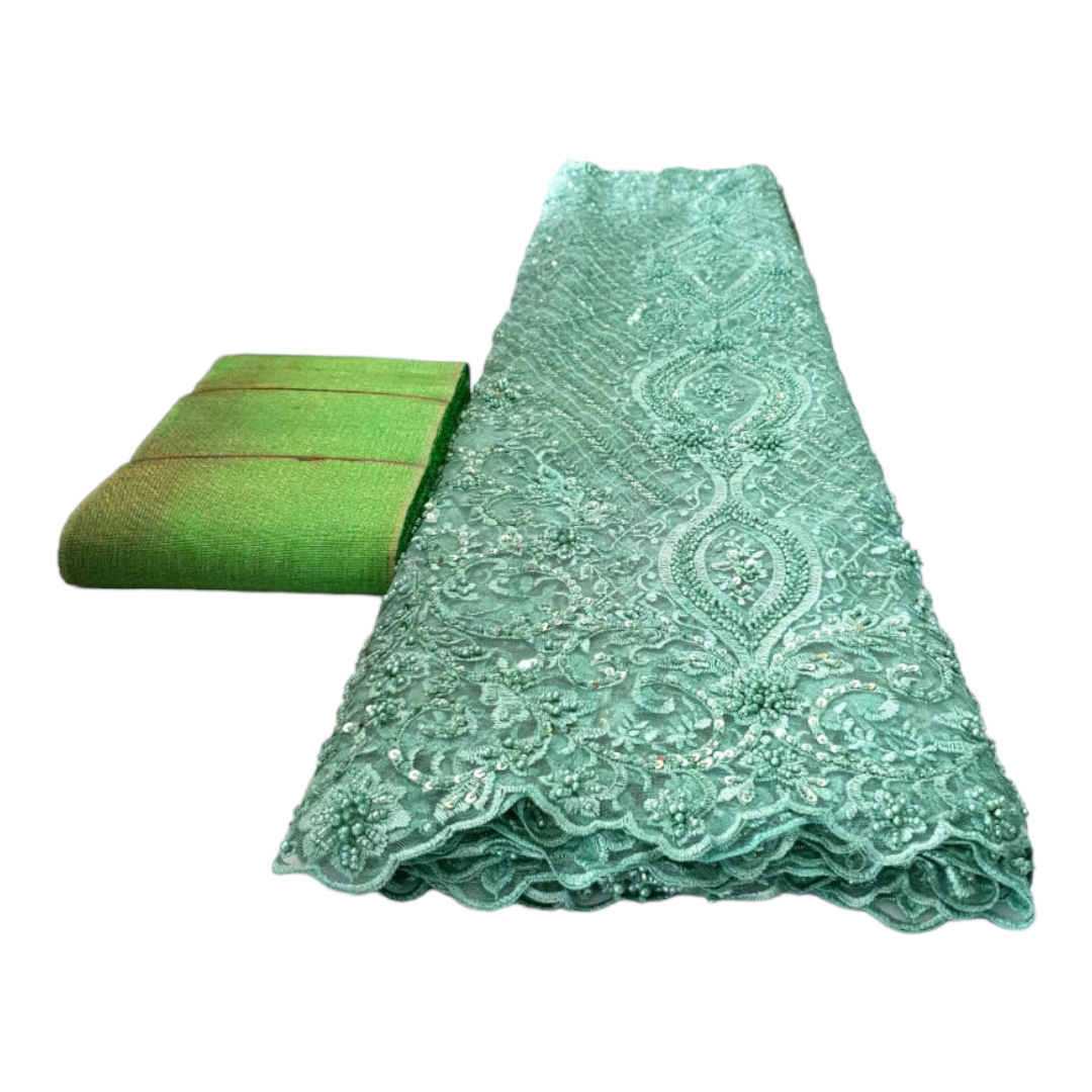 Shikemi Mint Beaded Tulle Lace BTL17B