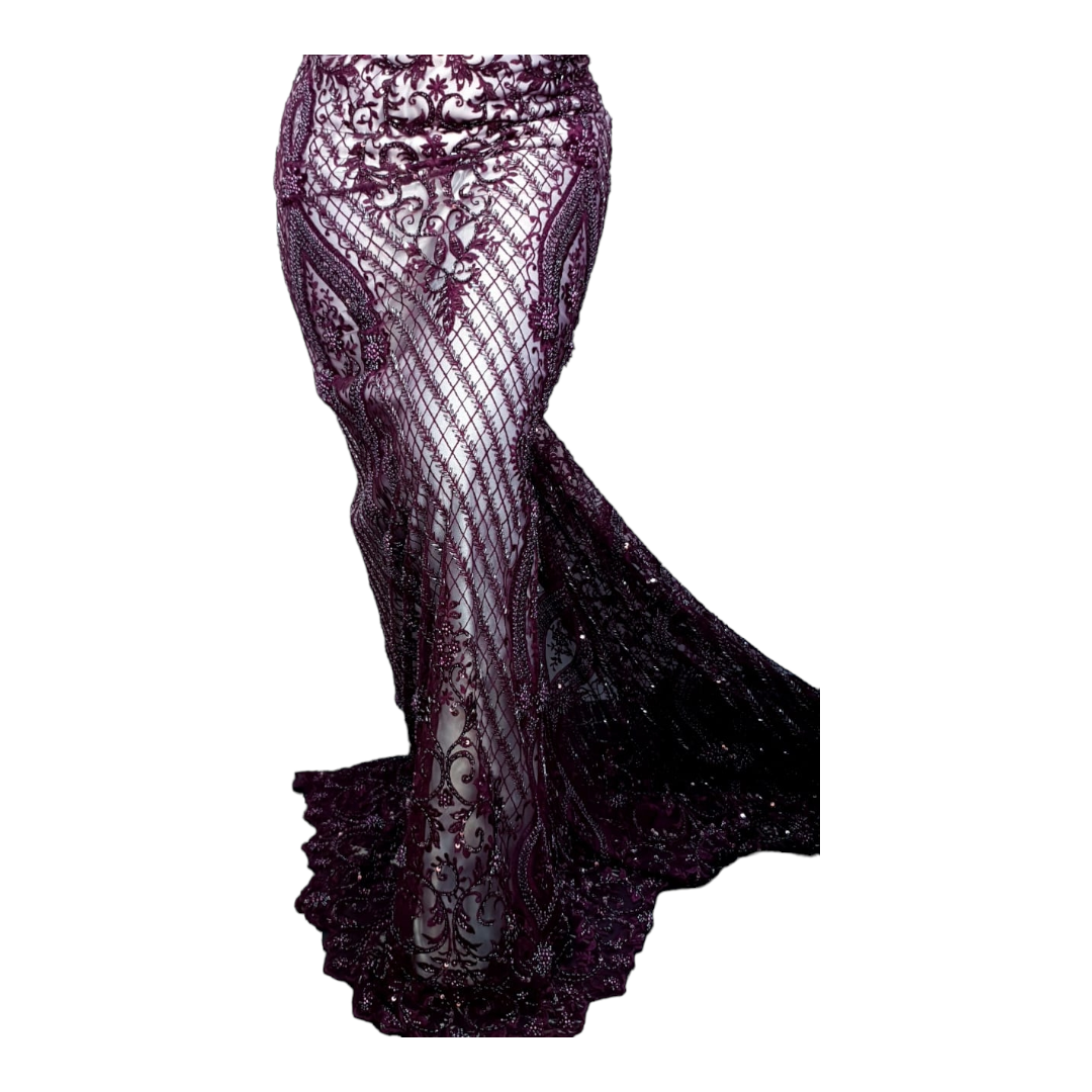 Shikemi Magenta Beaded Tulle Lace BTL17E