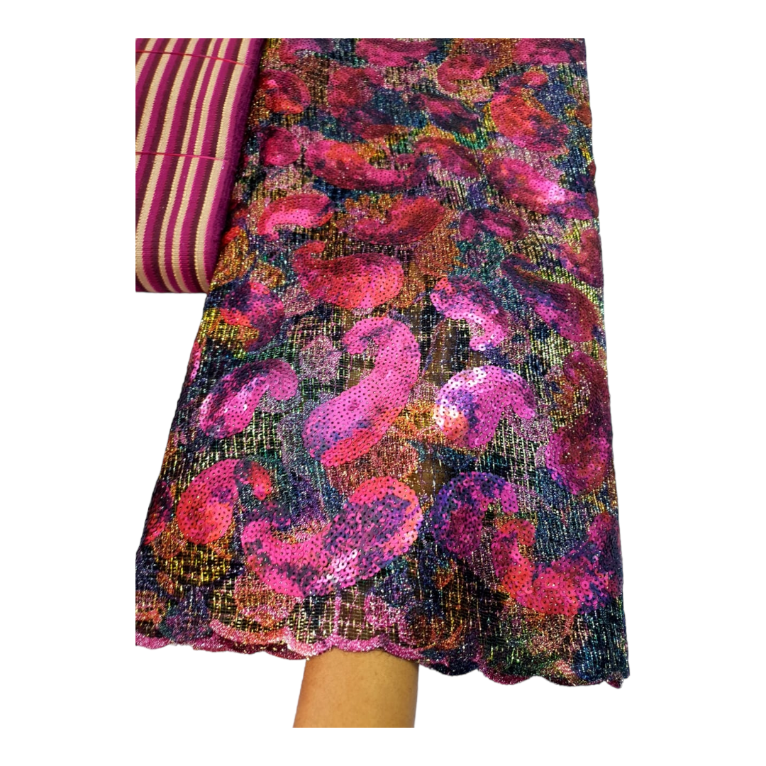 Bronx Fuschia Sequins Flock Lace FL04D