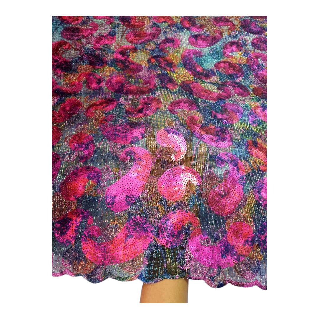 Bronx Fuschia Sequins Flock Lace FL04D