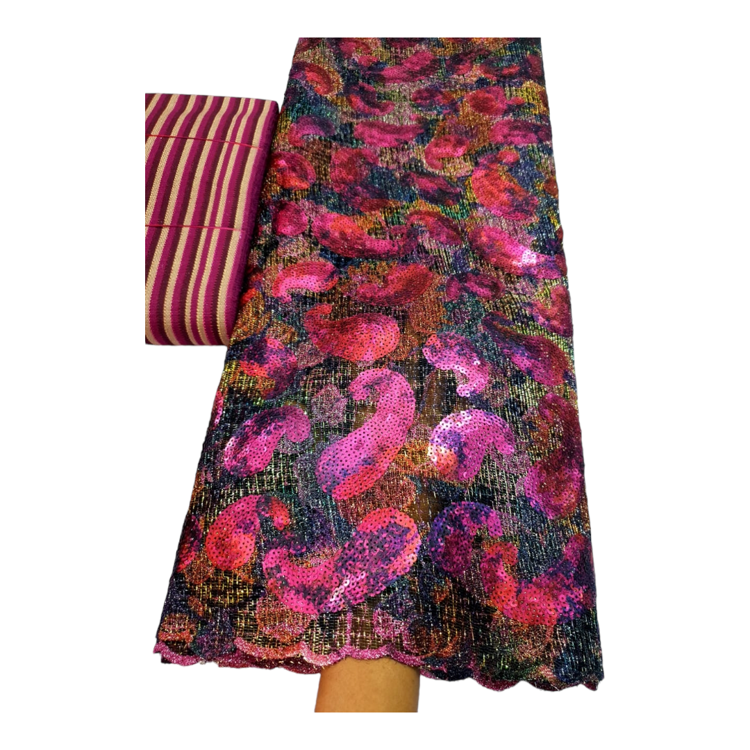 Bronx Fuschia Sequins Flock Lace FL04D