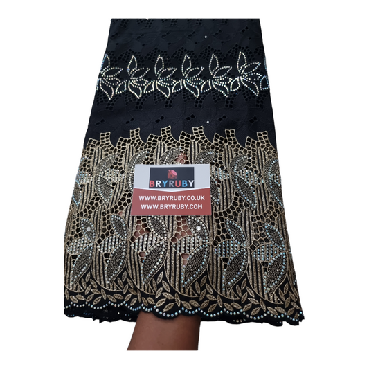 PARIS SWISS COTTON LACE - Black & Gold - SCL08D